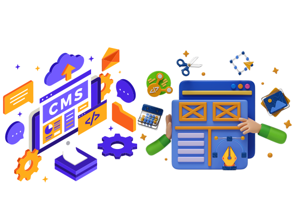 Web development icons showcasing a CMS interface for streamlined content management and website design.