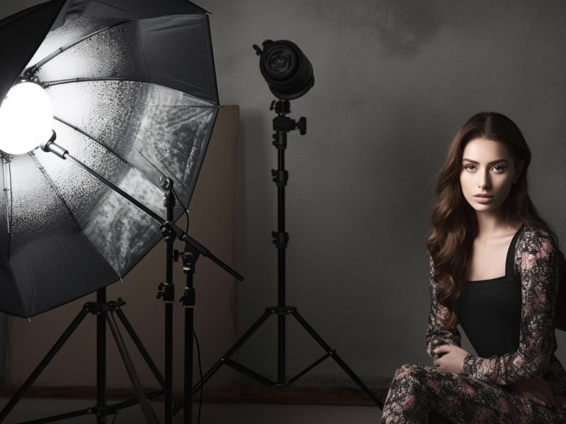 confident-young-model-holds-camera-spotlight-generated-by-ai